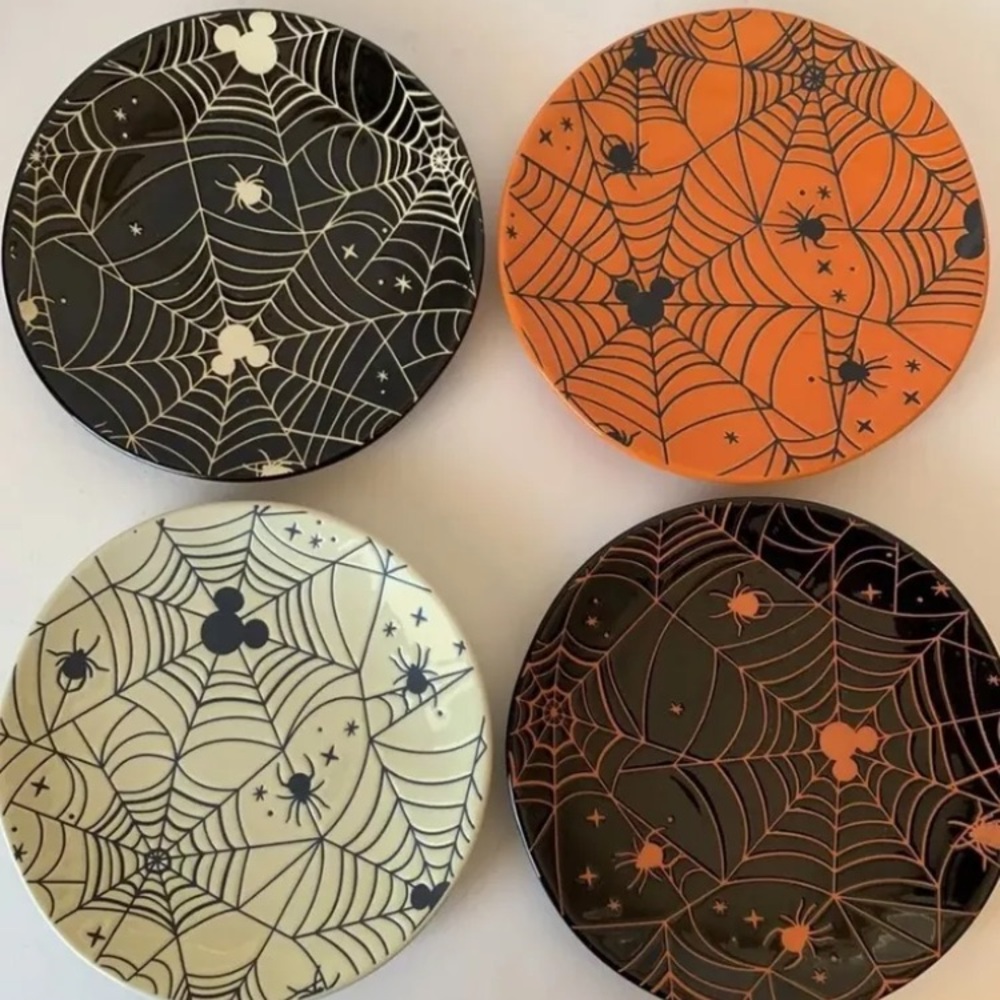 4pk Zrike Mickey Mouse Halloween Spiderweb Appetizer Plates Embossed Ceramic Set